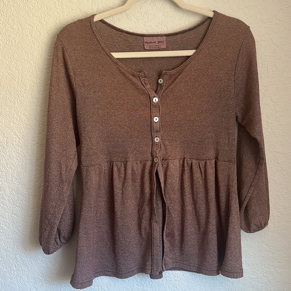 Michael Stars Brown Button-Up Top